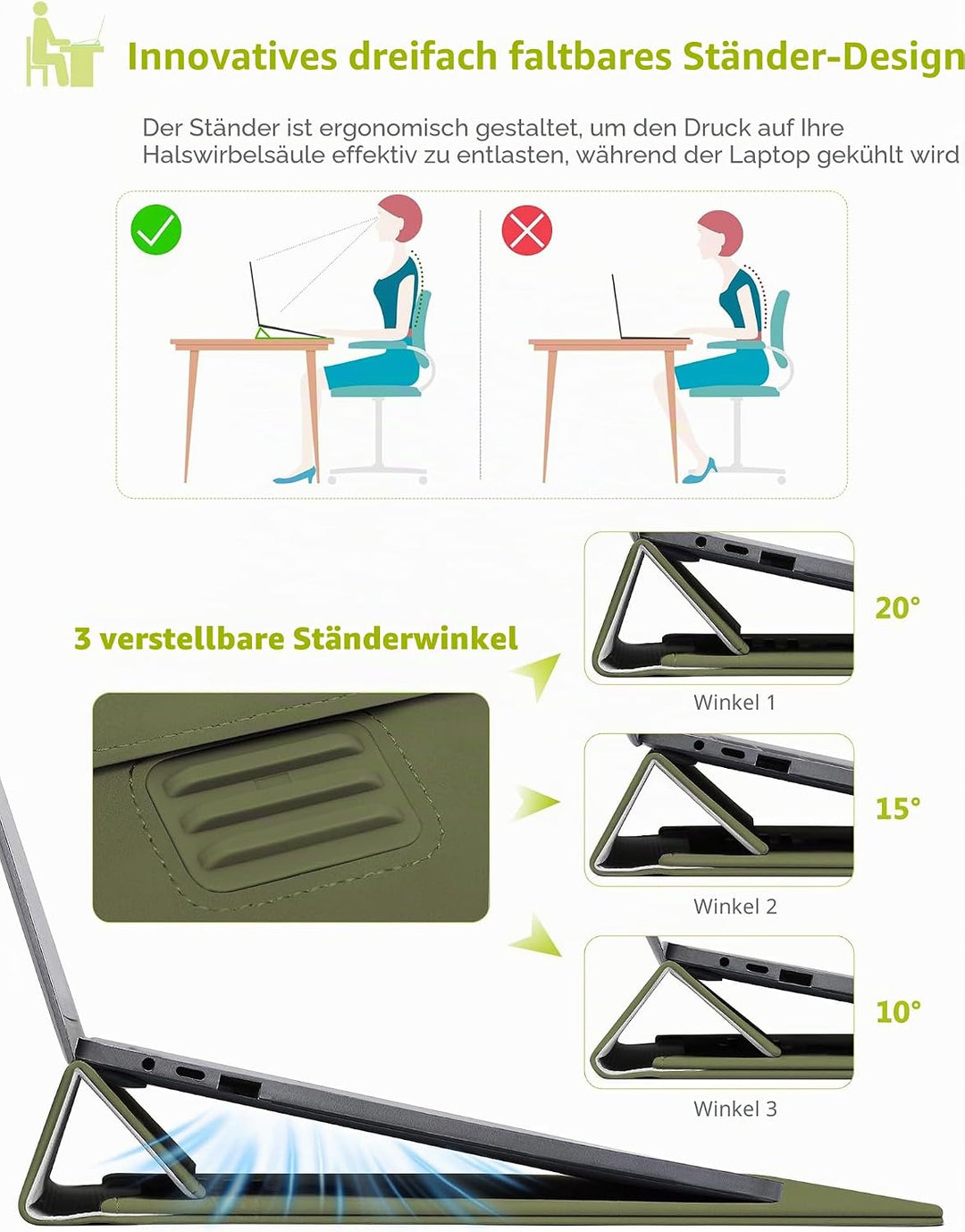 HYZUO 13 Zoll Laptop Hülle Tasche mit Einstellbarer Ständer für MacBook Air 13 M5 A3449 M4 M3 M2 M1