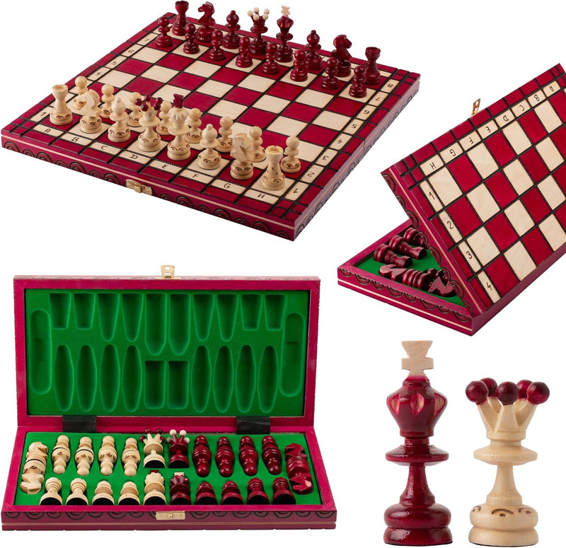 Schachbrett Holz Hochwertig | Master of Chess Schachspiel Holz Rote | Chess Set 35cm | Handgefertigt