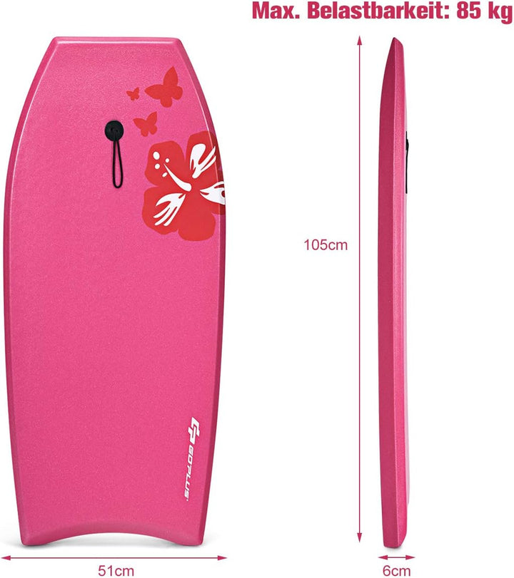 GOPLUS Bodyboard mit Fuss - Zugseil, Schwimmbrett Erfüllt mit EPS Schaumstoff, Surfboard bis zu 85 k