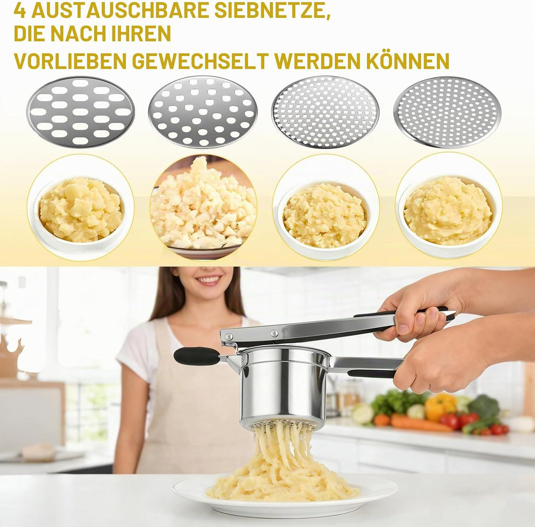 430 Edelstahl-Mehrzweck-Kartoffelstampfer Mit Vier Austauschbaren Klingen Und Einem Grossvolumigen B