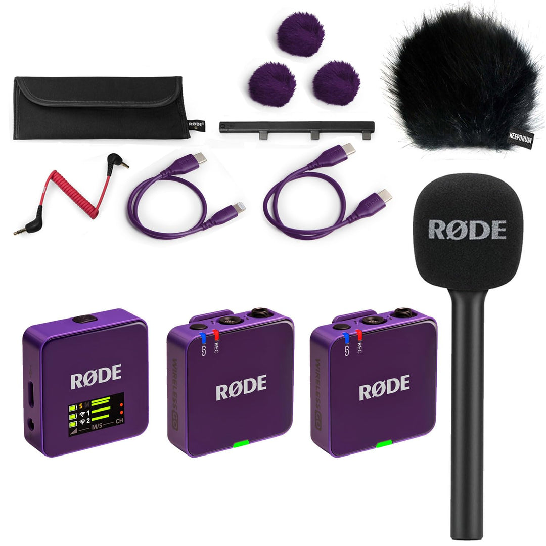 Rode Wireless GO Gen 3 Drahtloses 2-Kanal Mikrofon-Funksystem Lila mit Interview GO Handadapter und