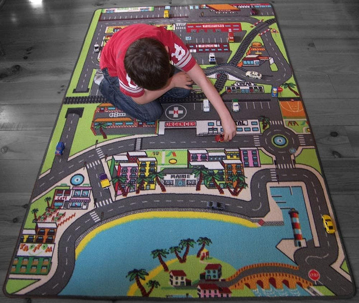 Autoteppich für Kinder in der Stadt - 130 x 200 cm | Strassenspielmatte | Circuit-Fussmatte für Kind