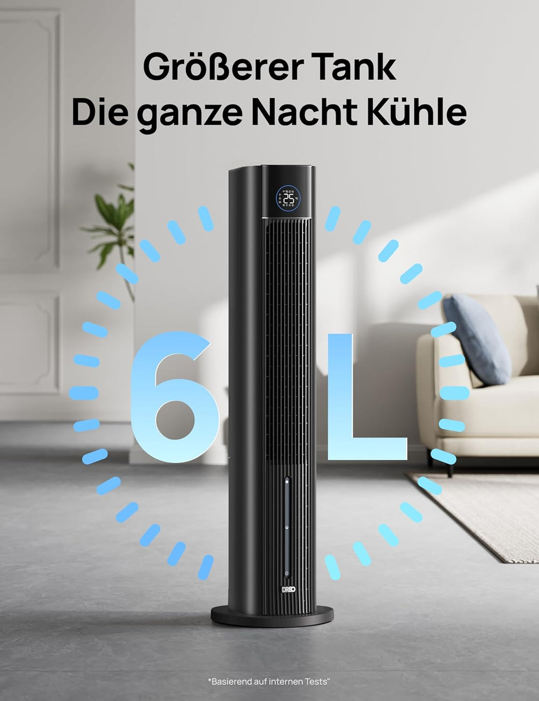 DREO Turmventilator mit Wasserkühlung, 110 cm Luftkühler mit Wasserkühlung Leise, 4-Geschwindigkeite