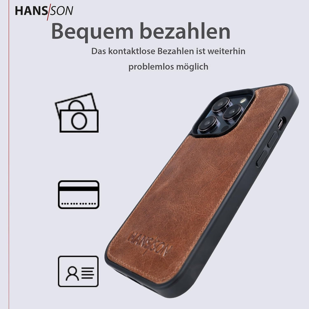 HANS/SON Hülle aus Echtleder | iPhone 12 / iPhone 12 Pro Ledercase | Stossfest | Dünn | Hochwertig |