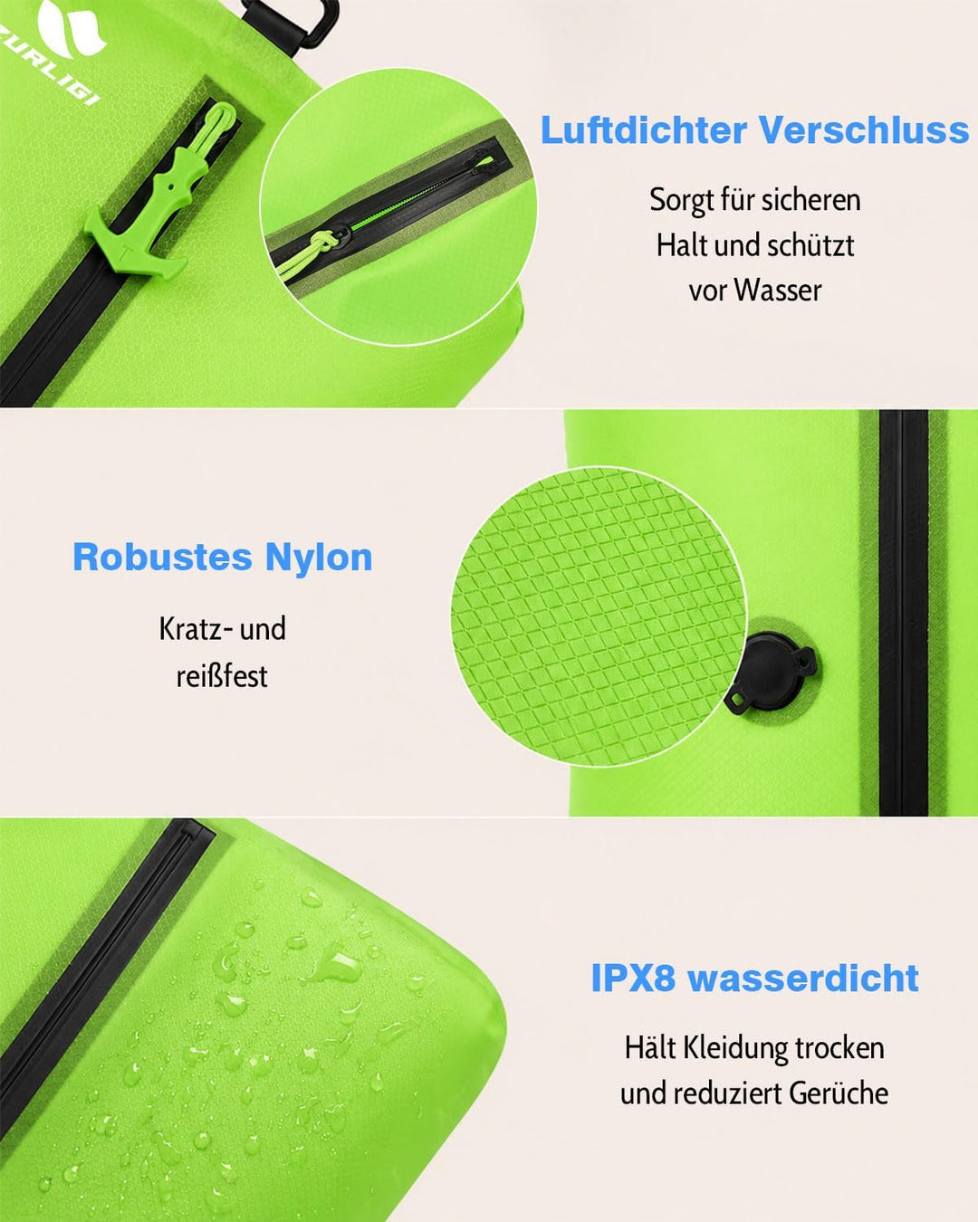 Zurligi Vakuumbeutel Reise Set mit Pumpe, wiederverwendbar, reissfestes Nylon, wasserdichter Vakuum-