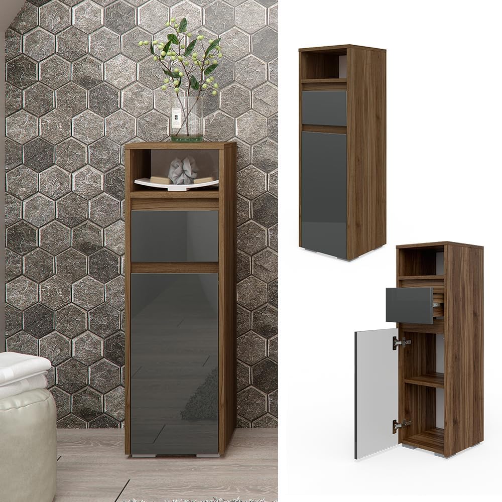 Vicco Midischrank Majest, Anthrazit Hochglanz/Nussbaum, 30 x 96 cm Anthrazit Hochglanz Midischrank,