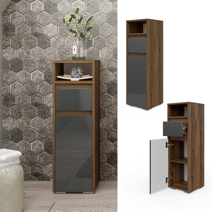 Vicco Midischrank Majest, Anthrazit Hochglanz/Nussbaum, 30 x 96 cm Anthrazit Hochglanz Midischrank,