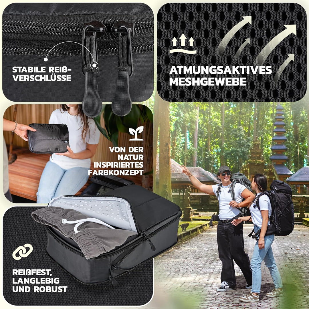 BACK&amp;PACKER® Packing Cubes mit Kompression 4-teilig - Packtaschen Set aus recyceltem Material - Leic