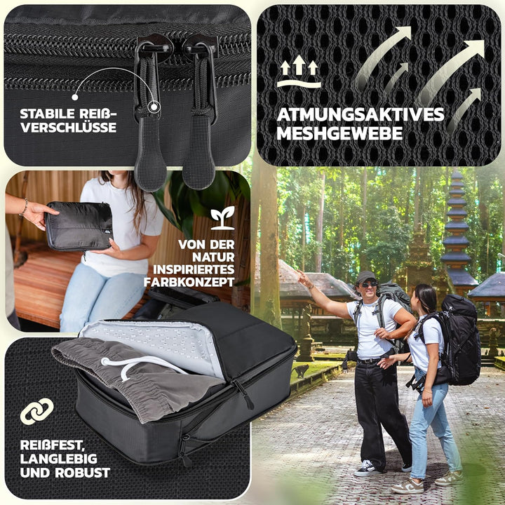 BACK&amp;PACKER® Packing Cubes mit Kompression 4-teilig - Packtaschen Set aus recyceltem Material - Leic
