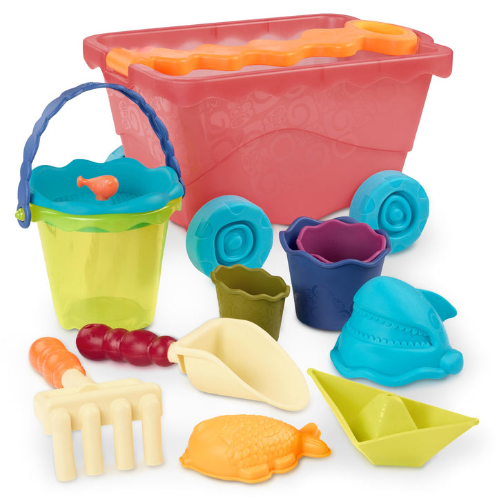 B. toys - Wavy-Wagon - Rot - Bollerwagen & Strandspielzeug - 10 Sandspielzeug - Strand Spielset - So