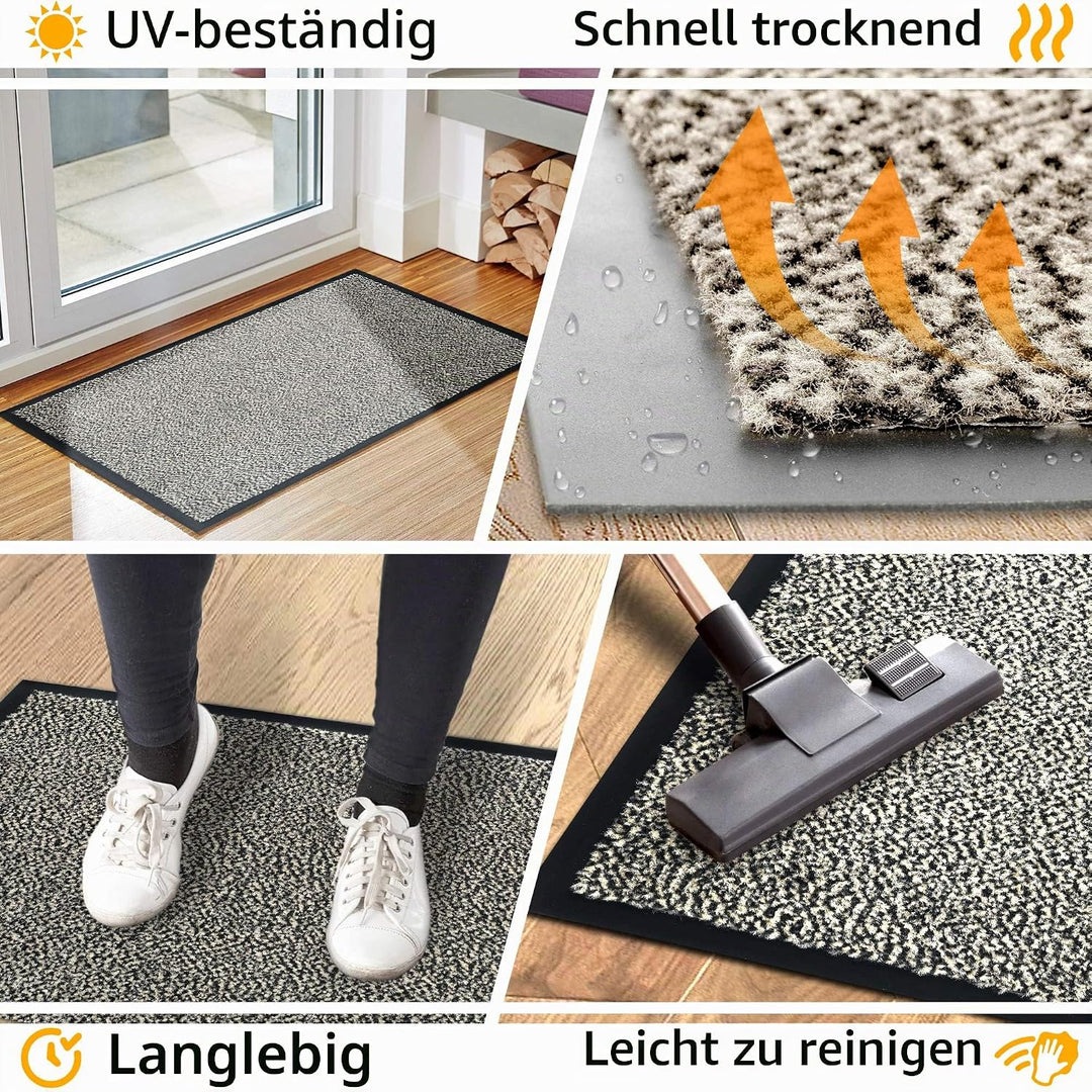 GadHome Fussmatte Beige Grau 90x120 cm | Eingangstürmatte wasserdicht waschbar strapazierfähiger Sch