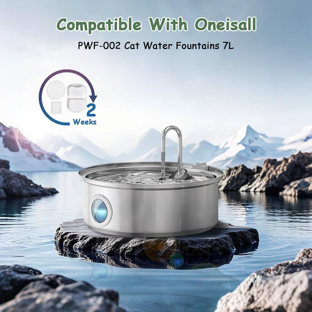 12 Packung Katzenbrunnen Filter für Oneisall PWF-002 (Modell) 7L Hunde Trinkbrunnen Edelstahl,inkl.