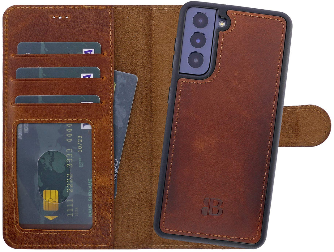 Burkley 2-in-1 Leder Handytasche für Samsung Galaxy S22+ - Abnehmbares Back Cover, 360° Schutz, RFID