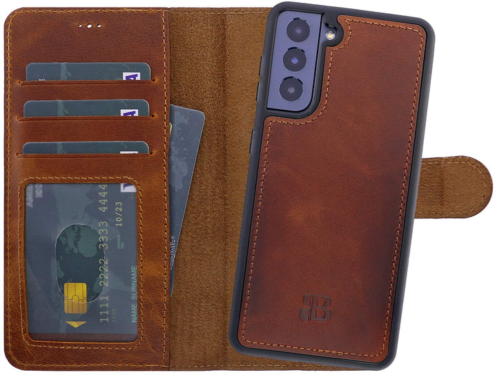 Burkley 2-in-1 Leder Handytasche für Samsung Galaxy S22+ - Abnehmbares Back Cover, 360° Schutz, RFID