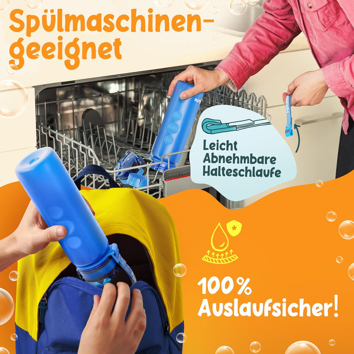 Funkelfuchs® - Trinkflasche für Kinder – 500ml, Blau – Kohlensäure geeignet - 100% auslaufsicher - W