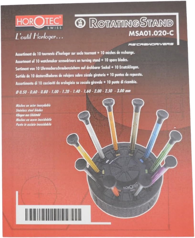 KD89 Horotec MSA01.020-C – Sortiment von 10 Uhrmacher-Schraubendrehern, Swiss-Made aus eloxiertem Al
