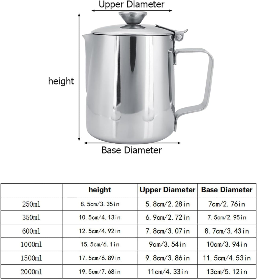 Milchkännchen mit Deckel, Milchkanne Edelstahl Milchschaumkännchen Kaffeekännchen Kännchen für Kaffe