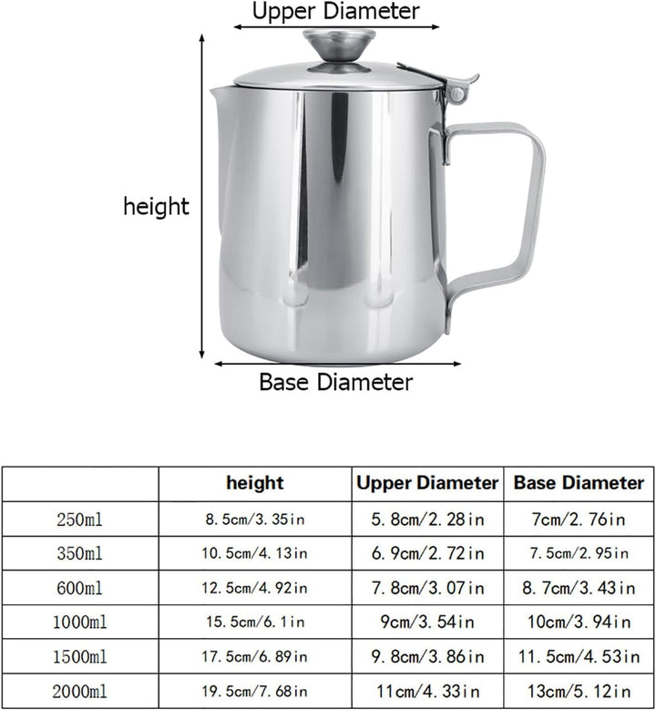 Milchkännchen mit Deckel, Milchkanne Edelstahl Milchschaumkännchen Kaffeekännchen Kännchen für Kaffe