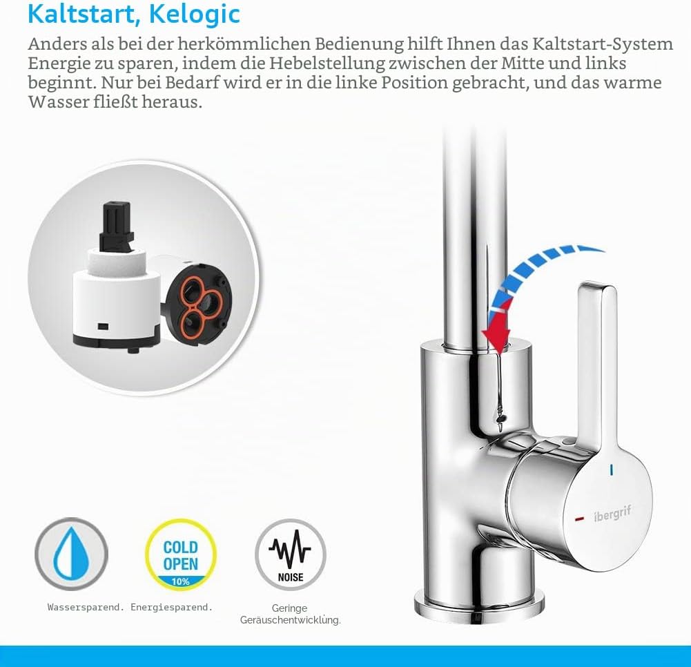 IBERGRIF M22105, Hoch Küchenarmatur, Einhebel Spültischarmatur, Wasserhahn für Küche, Chrom, Silber,