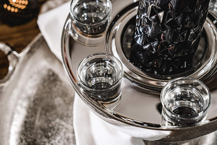 Wodkakühler Wodka Spirituosen Kühler "VODKA" Edelstahl + 6 Shotgläsern Silber, Flaschenkühler Geträn