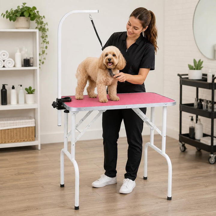 LEIBOU Haustier Hund Grooming Tisch Faltbarer Grooming Tisch Heavy Duty Eisenrahmen mit Arm/Schlinge