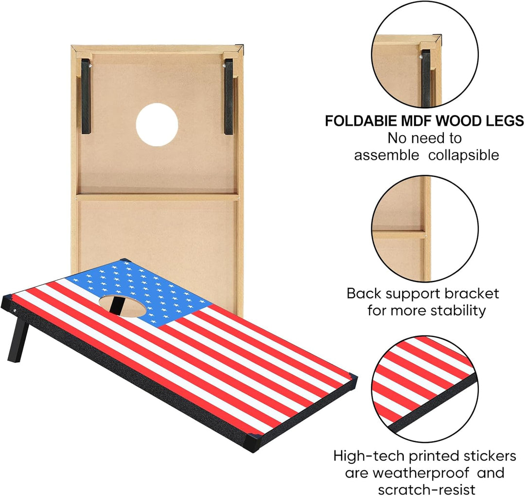 Cornhole Spiel Verordnung Grösse 91cmx60cm, Sackloch Spiel mit Corn Hole Spiel mit 2 Boards, 8 Wurfb