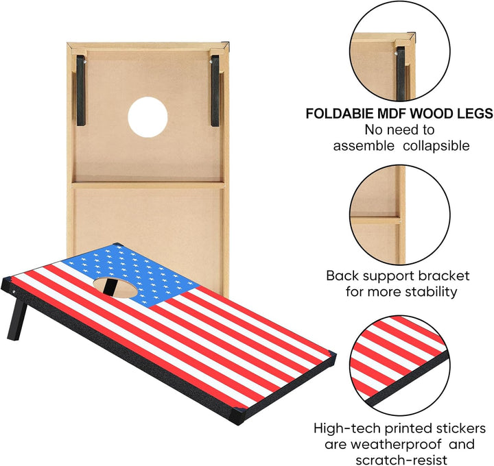 Cornhole Spiel Verordnung Grösse 91cmx60cm, Sackloch Spiel mit Corn Hole Spiel mit 2 Boards, 8 Wurfb