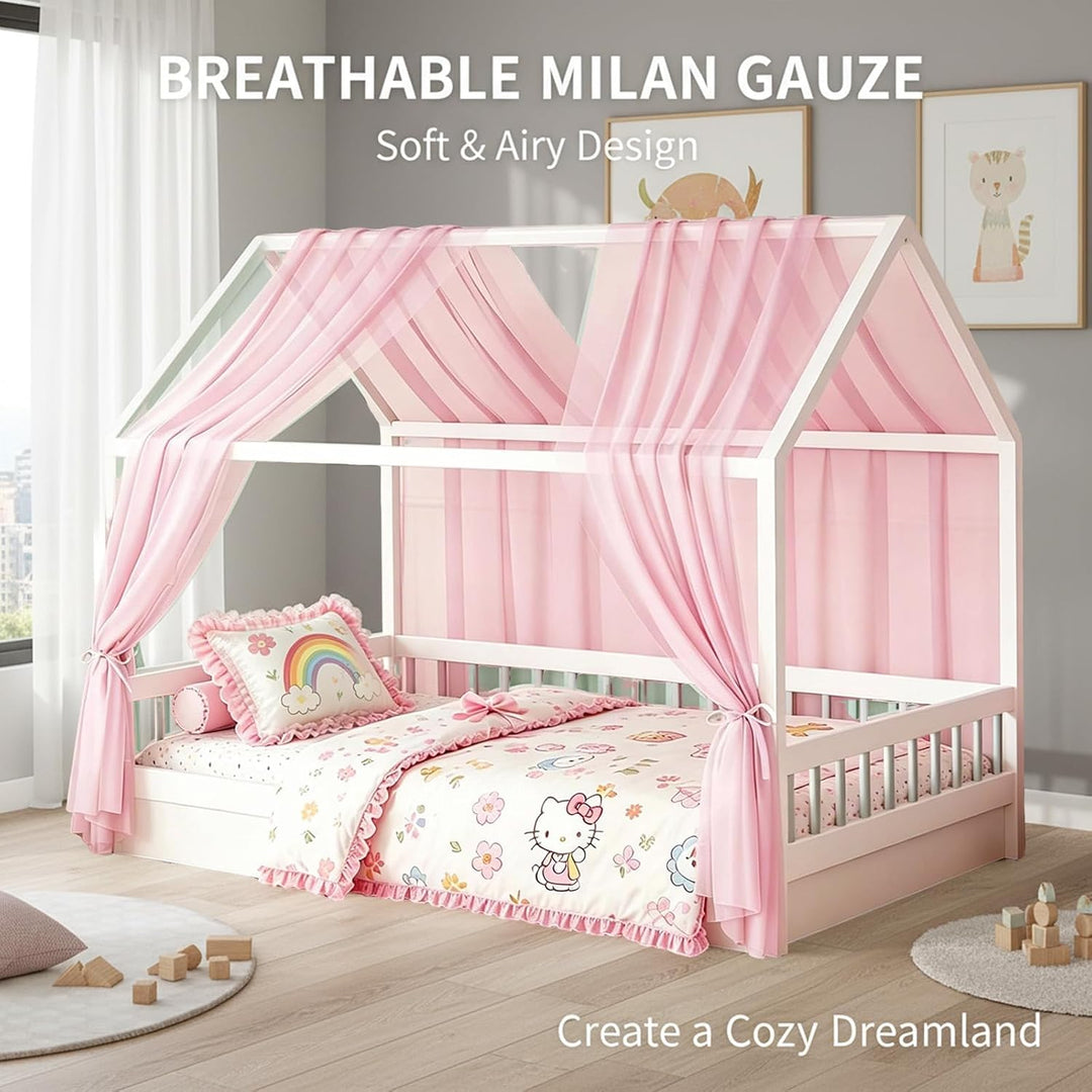 MeYuxg Hausbett Himmel Set, 2 Stück Betthimmel Hausbett für Hausbett Deko, 150x350CM Bio-Baumwolle H