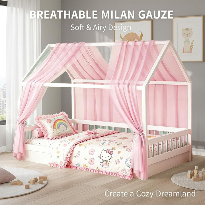 MeYuxg Hausbett Himmel Set, 2 Stück Betthimmel Hausbett für Hausbett Deko, 150x350CM Bio-Baumwolle H