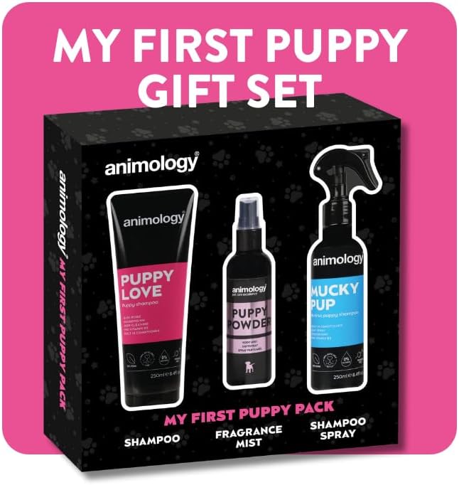 Animology My First Puppy Pack Sanftes Welpenpflege-Geschenkset mit Shampoo, Spray ohne Ausspülen und