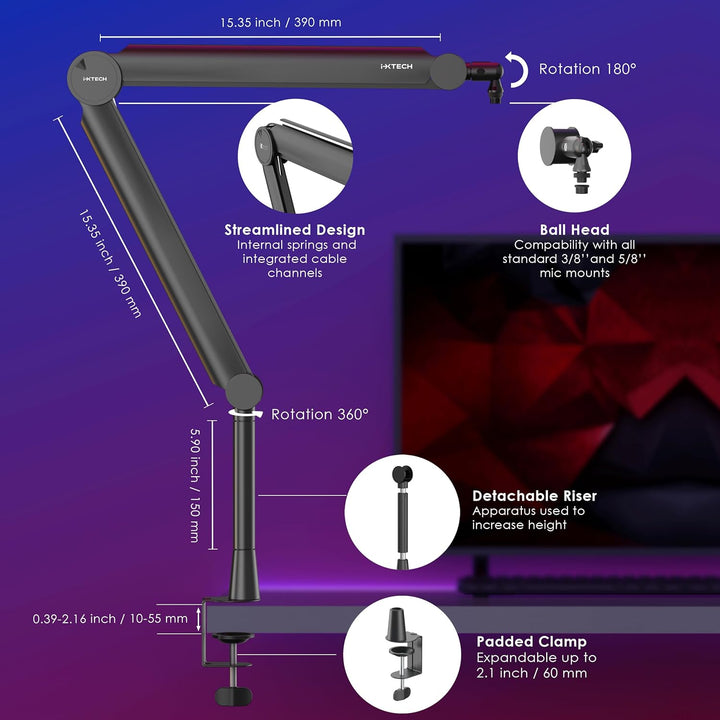 IXTECH Mikrofonarm für Rode Shure Sm7b Blue Yeti Hyperx Quadcast Gaming Mikrofon Halterung Mikrofons