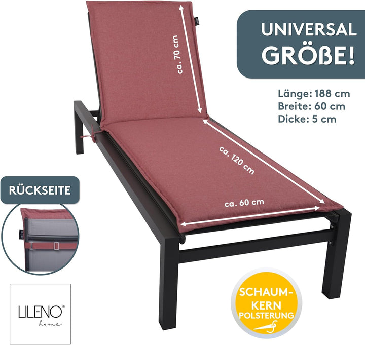 LILENO HOME Sonnenliege Auflage als [1er Set - Rollliege] in Rot - Gartenliegen Auflage perfekt für