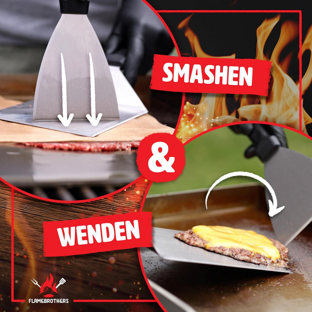 Plancha Grillplatte - All In Grillzubehör Set mit Grillspachtel & Grillschaber - 4mm rostfreier Edel