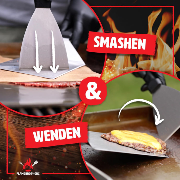 Plancha Grillplatte - All In Grillzubehör Set mit Grillspachtel & Grillschaber - 4mm rostfreier Edel