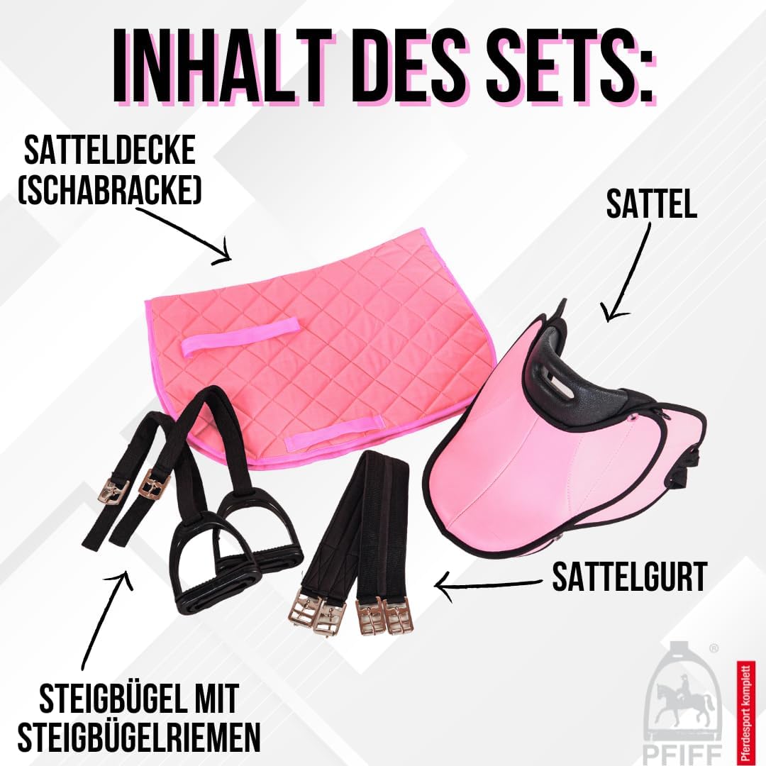 PFIFF 103106 Sattelset für Shettys oder Holzpferde, Komplettset, Kindersattel, Rose, Rose