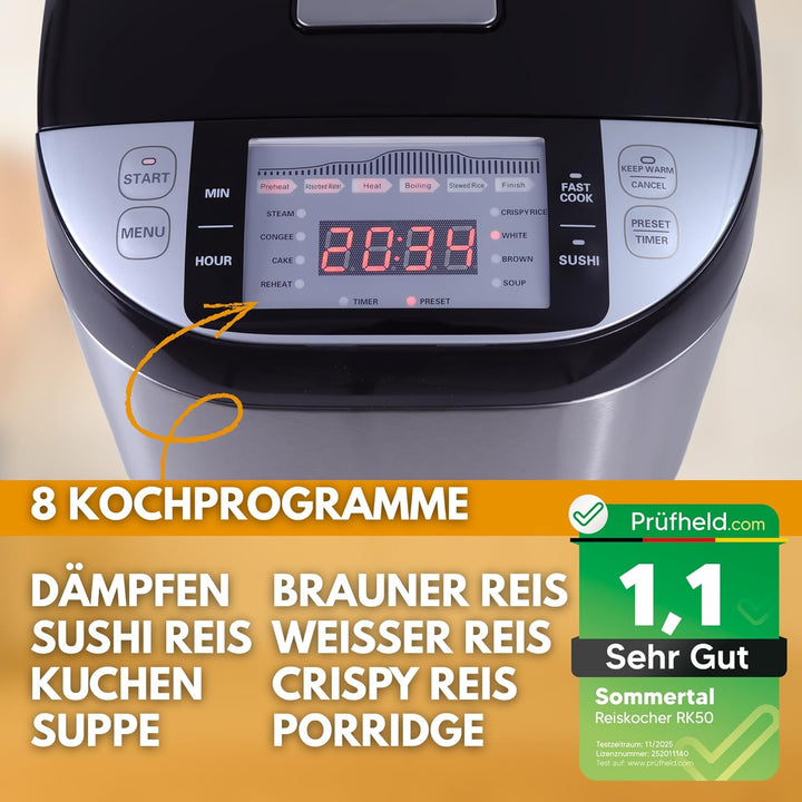 Reiskocher 5 Liter RK50 – Elektrischer Reiskocher & Multikocher für Sushi Reis mit Antihaft-Topf, 3D