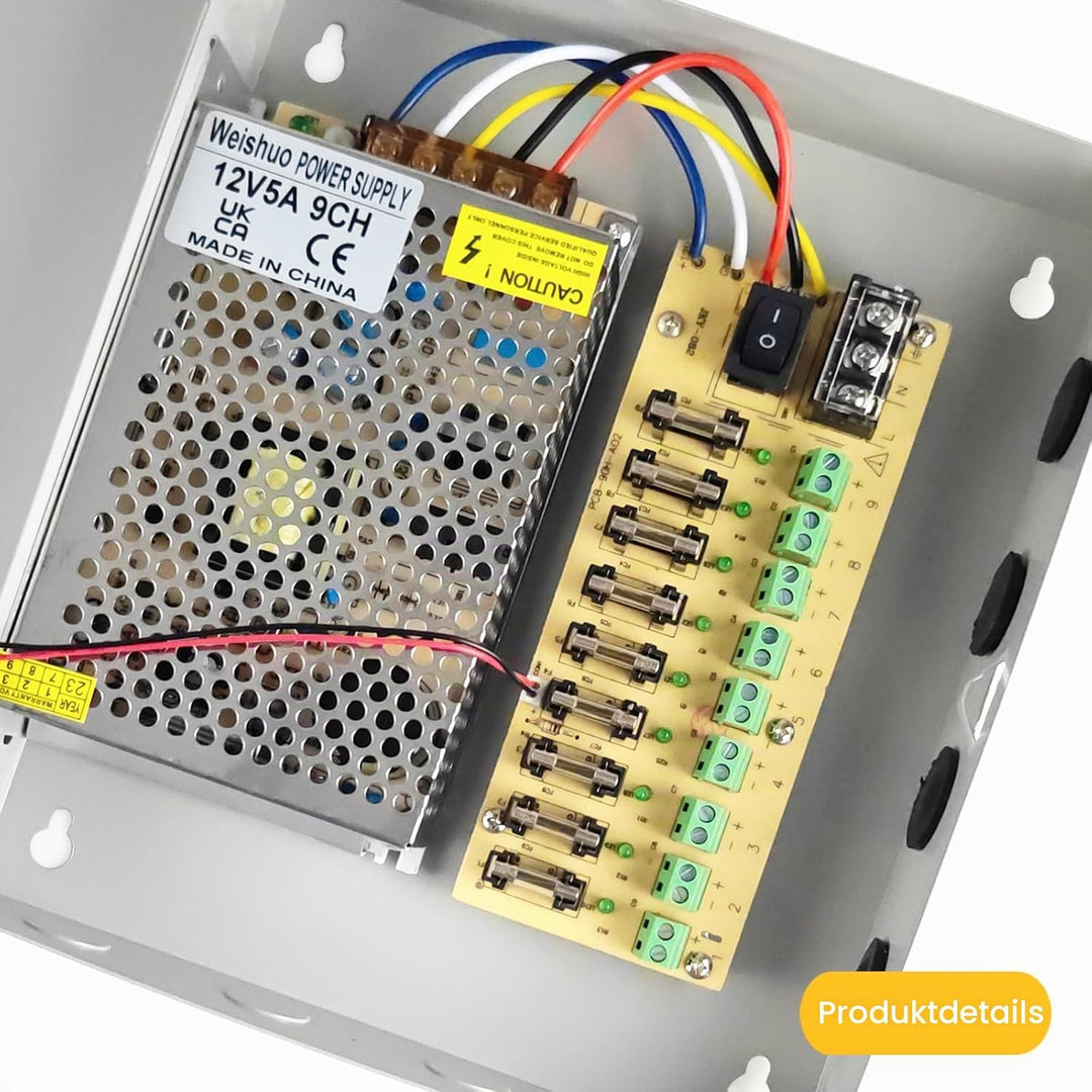 9 Kanal Netzteil Kasten 12V 5A 60W Netzteil für CCTV Kamera Videoüberwachung Leistungsnetzteil 12V 5