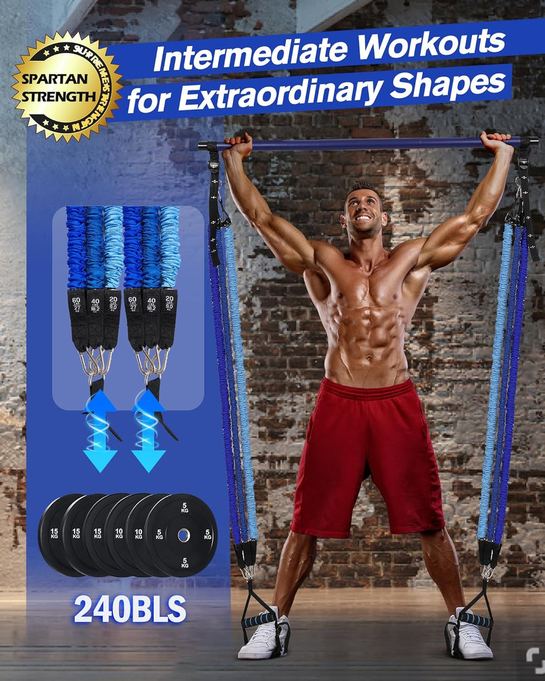 ALongSong Fitnessbänder Pilates Bar Set mit Widerstandsbänder 20-360lbs, Trainingsbänder Krafttraini