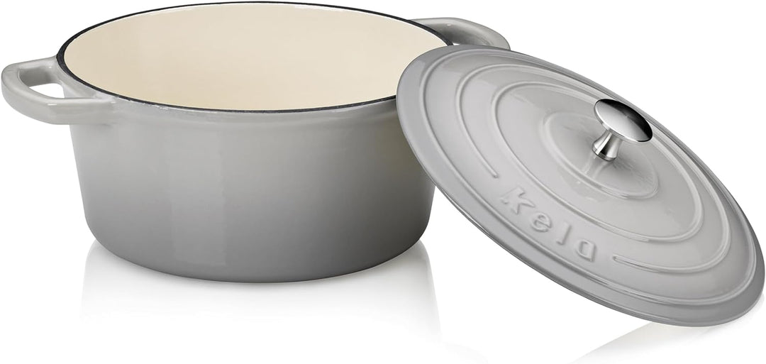 kela Bräter Calido, Ø 24 cm, 3,8 L, Gusseisen, hellgrau, rund, Allherdboden, emailliert, hitzebestän