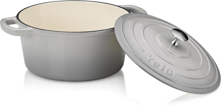 kela Bräter Calido, Ø 24 cm, 3,8 L, Gusseisen, hellgrau, rund, Allherdboden, emailliert, hitzebestän