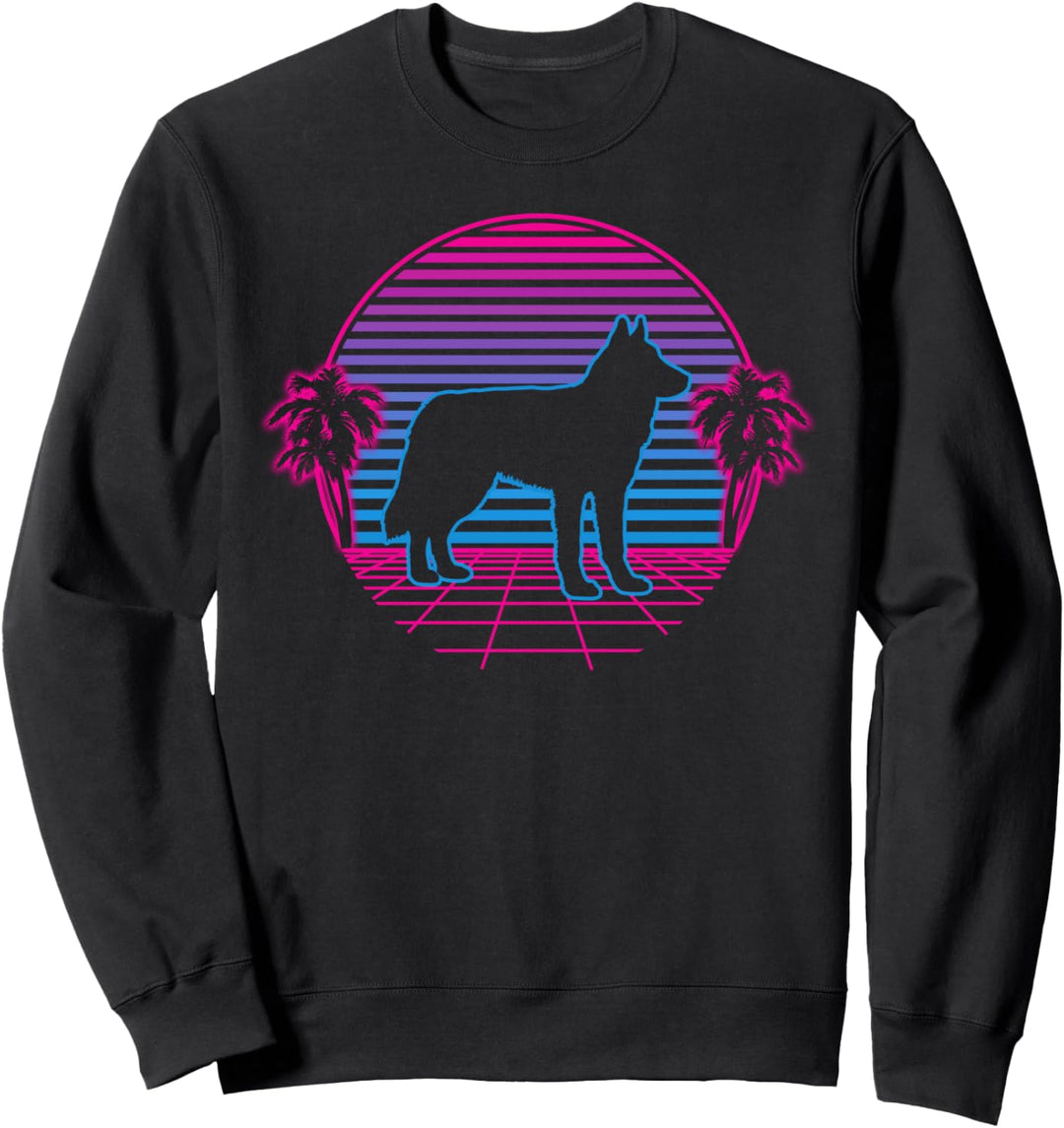Husky Hund Welpe Retro Vintage Sunset Sweatshirt