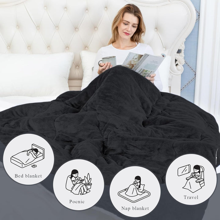 CHOSHOME Kuscheldecke Flauschig 150x200CM Sherpa Decke Warm Flanell Schwarz Kuscheldecke Gross Decke