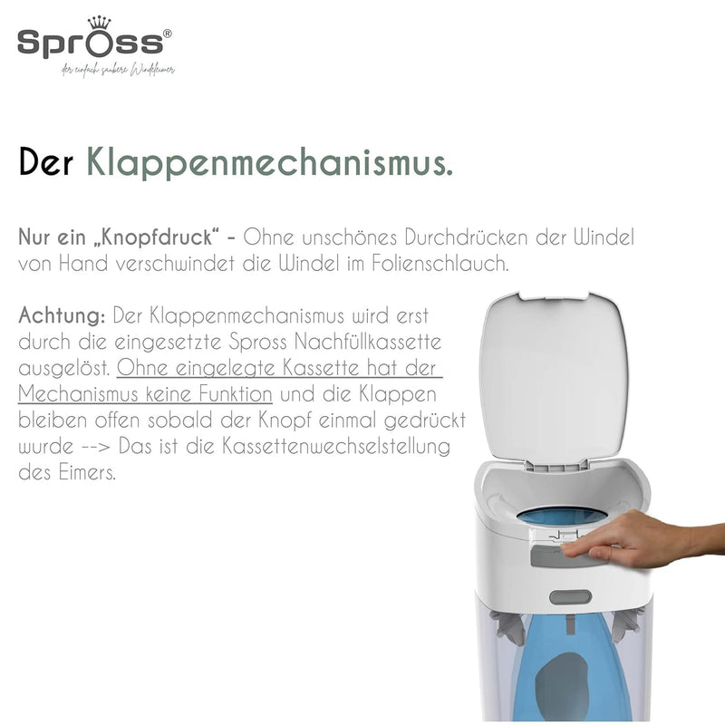 Spross Baby Windeleimer inkl. Nachfüllkassette - geruchsdichtes System mit Einhandbedienung - Müllei