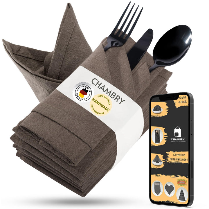 chambry 6 Premium Stoffservietten 100% Leinen Stonewashed - 40cm x 40cm - inkl. Faltanleitung als E-