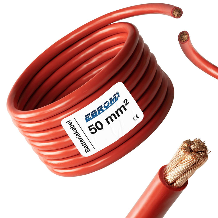 2 Meter Batteriekabel ROT H07V-K 50 mm² - Batterie Kabel - 99,9% OFC Kupfer - 2 m (2M) 50mm2