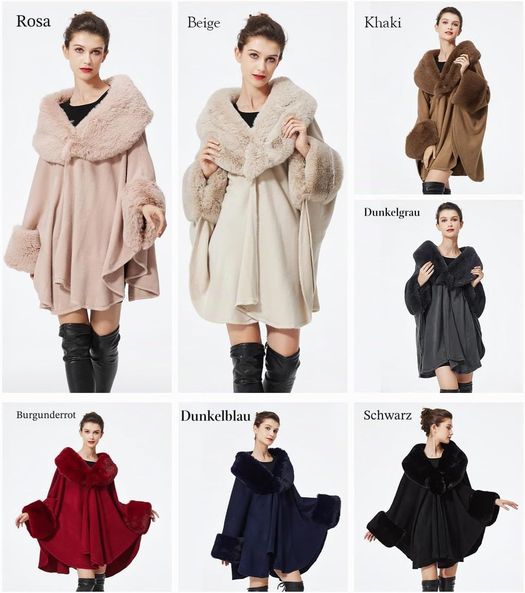 BEAUTELICATE Kunstpelz Poncho Stola Damen Umhang Cape Herbst Strickjacke Winter Mantel Mit Kunstfell