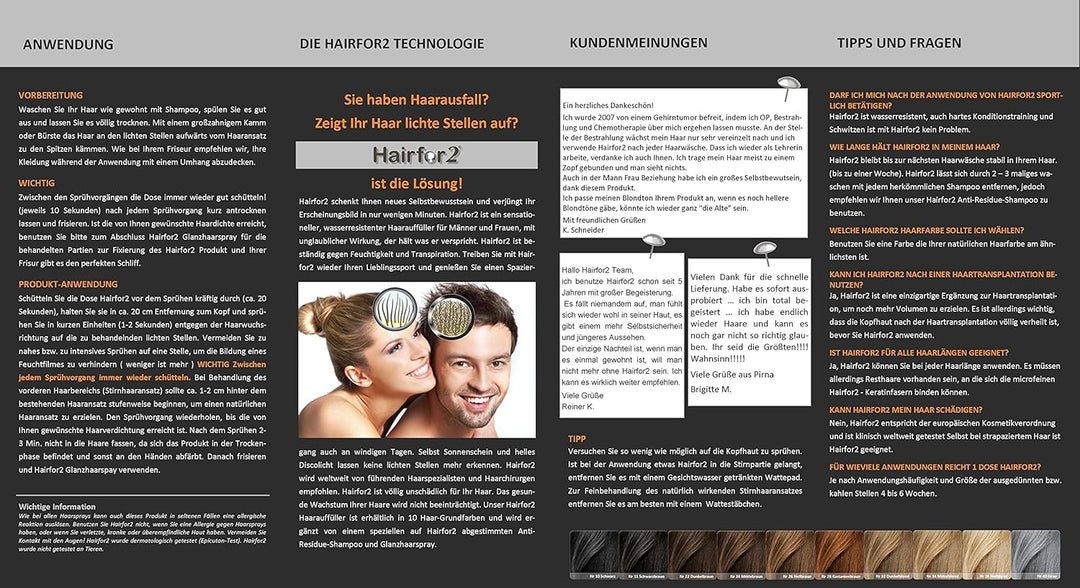 Hairfor2 Haarverdichtungsspray gegen lichtes Haar | Haarpuder | Streuhaar | Haarauffüller | Haarausf