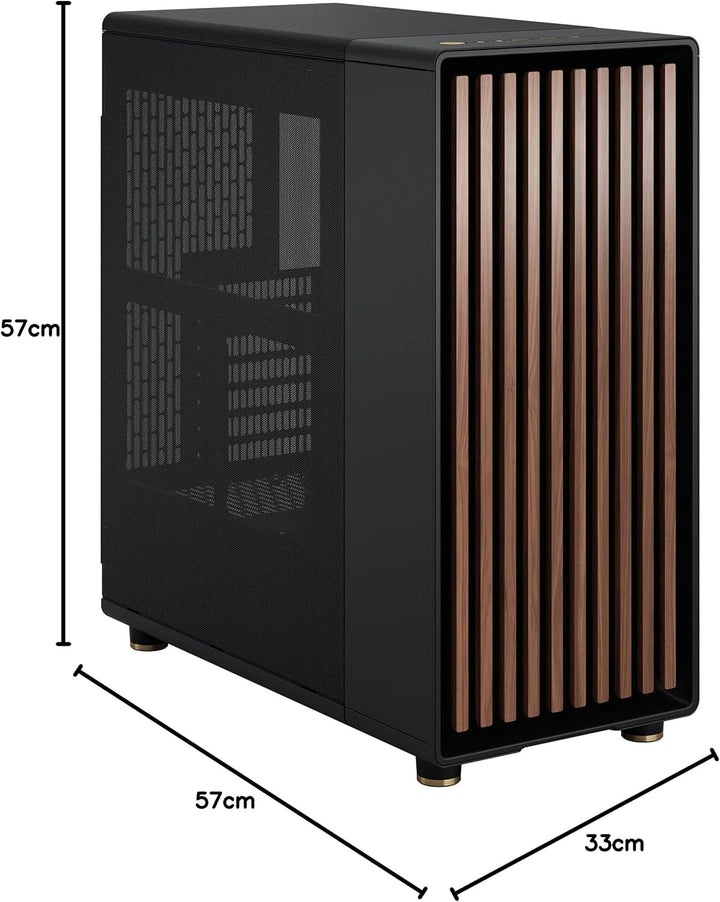 Fractal Design North Charcoal Black - Wood Walnut Front - Mesh Side Panels - Two 140mm Aspect PWM Fa