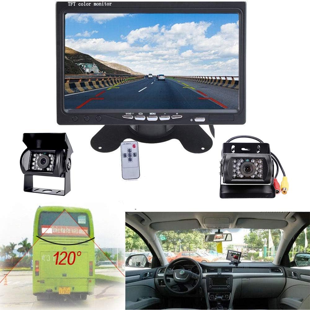 Rückfahrkamera Auto 2 Kamera Set mit Super Nachtsichtgeräten, 7 Zoll HD Vollfarbdisplay Rear View Mo