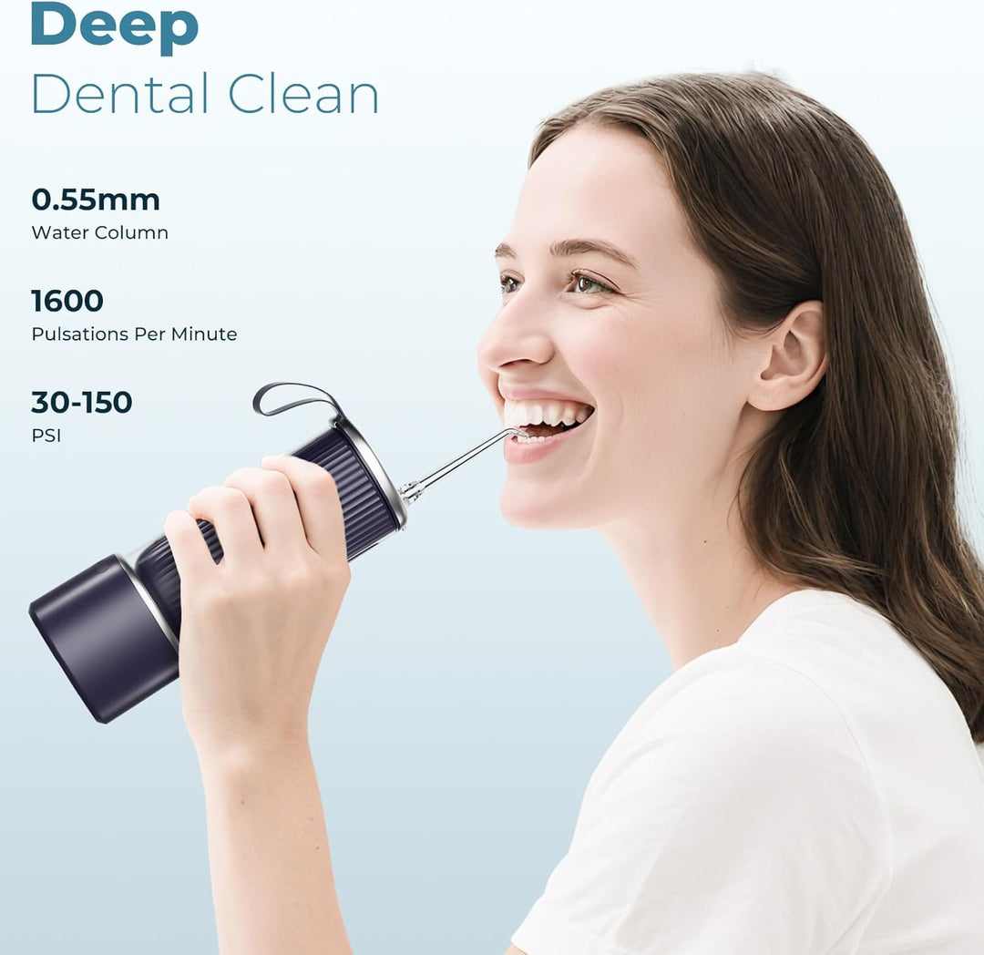CARER BEAUTY Munddusche mit Selbstreinigungsmodus, Tragbare Munddusche mit 4 Modi und 5 Düsen IPX7 w